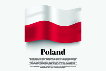 Poland flag waving form on gray background. Vector illustration.