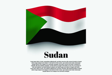 Sudan flag waving form on gray background. Vector illustration.