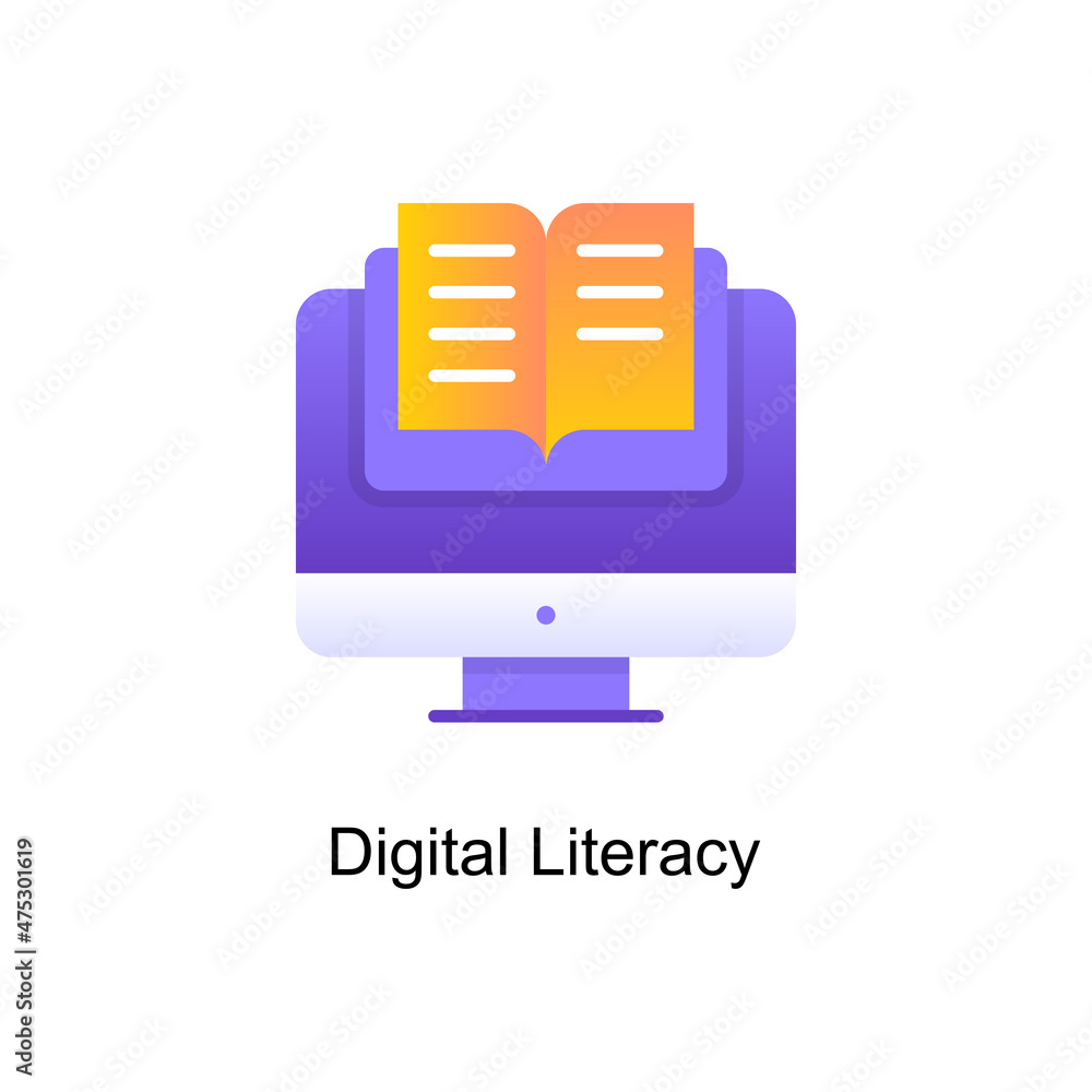 Poster digital literacy vector gradient icon design illustration. digitalization and industry symbol on whi