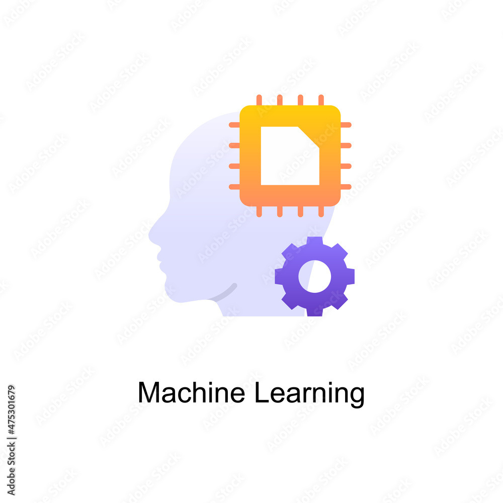 Poster machine learning vector gradient icon design illustration. digitalization and industry symbol on whi