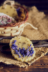 Fragrant handmade sachets made of beeswax in the interior.