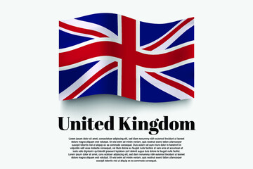 United Kingdom flag waving form on gray background. Vector illustration.