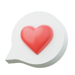 Speech bubble with heart. Valentine's Day gift concept 3d render illustration.