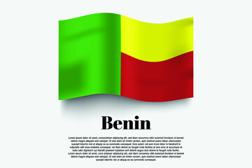 Benin flag waving form on gray background. Vector illustration.