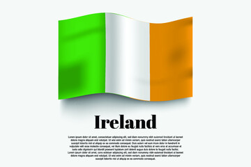 Ireland flag waving form on gray background. Vector illustration.