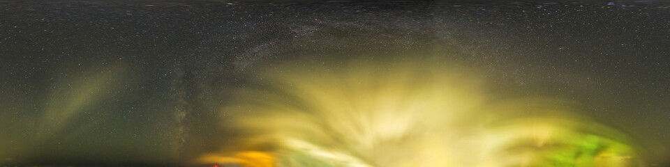 Night sky panorama with Milky way, stars and clouds. Seamless hdr 360 degree pano in spherical...