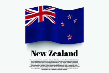 New Zealand flag waving form on gray background. Vector illustration.