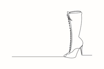 Continuous line drawing of women boots with heels. Single one line woman shoes art