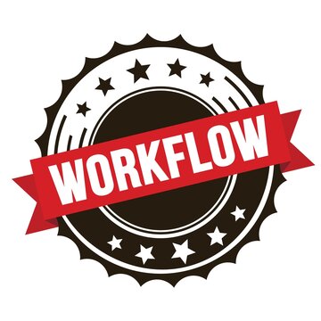 WORKFLOW text on red brown ribbon stamp.