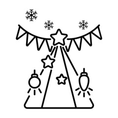 Bunting Flags with xmas tree Concept Vector Line Icon Design, Winter Season activities Symbol, Coldest Weather Sign, Snow and frost Stock Illustration