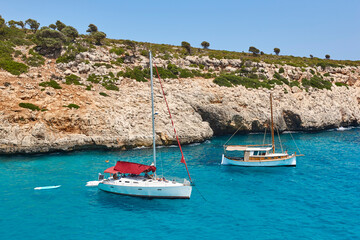 Turquoise waters in Mallorca. Pilota cove. Mediterranean coastline. Balearic islands