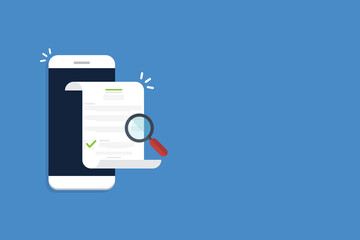 Online digital document inspection or assessment evaluation on smartphone, contract review, analysis, inspection of agreement contract, compliance verification.	