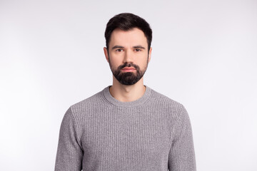 Obraz premium Photo of young handsome businessman confident intelligent wear casual clothes banker isolated over grey color background