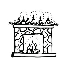 Fireplace. Vector clipart. Hand drawn