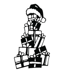 A bunch of gift boxes. Vector clipart. Hand drawn