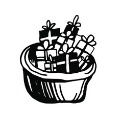 A bag with presents. Vector clipart. Hand drawn
