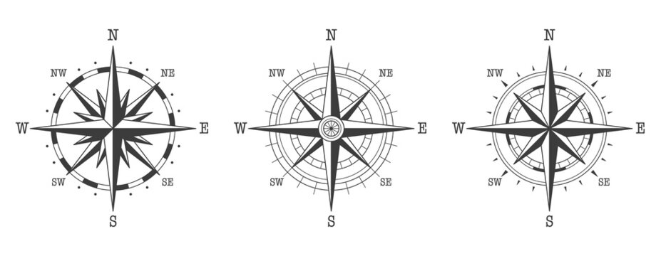 Compass wind rose set. Vector illustration