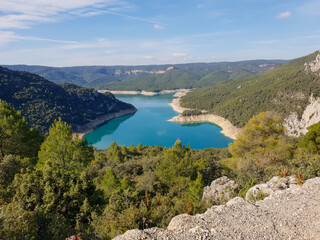 View of Noguera river from Pertusa Hermitage in Montsec Range. Picture of spanish Pyrenees