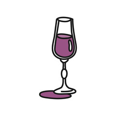 Liquor glass outline icon on white background. Colored cartoon sketch graphic design. Doodle style. Hand drawn image. Party drinks concept. Freehand drawing style