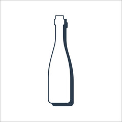 Wine bottle. Alcoholic drink for parties and celebrations. Simple black line shapes isolated. Black and white illustration on white background. Flat design style for any purposes