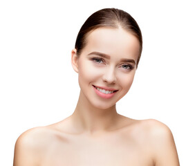 Fototapeta premium Beautiful Young Woman with Clean Fresh Skin isolated on white background