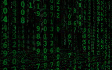Fototapeta premium digital coding background, green digits on black 