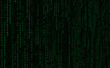 black and green digital matrix background, numbers from 0 to 9 