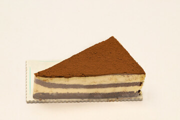 Delicious chocolate cake on plate on table on light background