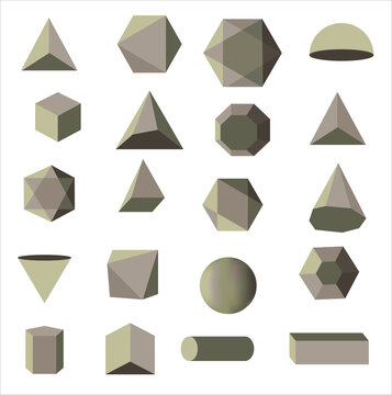 Set of Volume Geometrical Fill Shapes Vector Illustration Perspective element. 