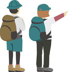 後ろ向きで指をさす登山男女ペアセット2