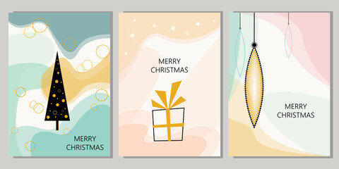 Christmas set of backgrounds, greeting cards, web posters, holiday covers with a Christmas tree, gift box, decorations.Christmas banner templates.Vector illustration.