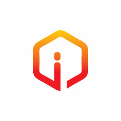 full color hexagon initial letter i logo design