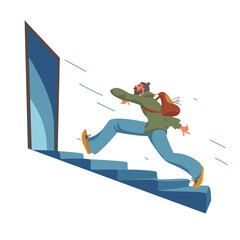 the man on the stairs. the man runs up. rise up. vector image