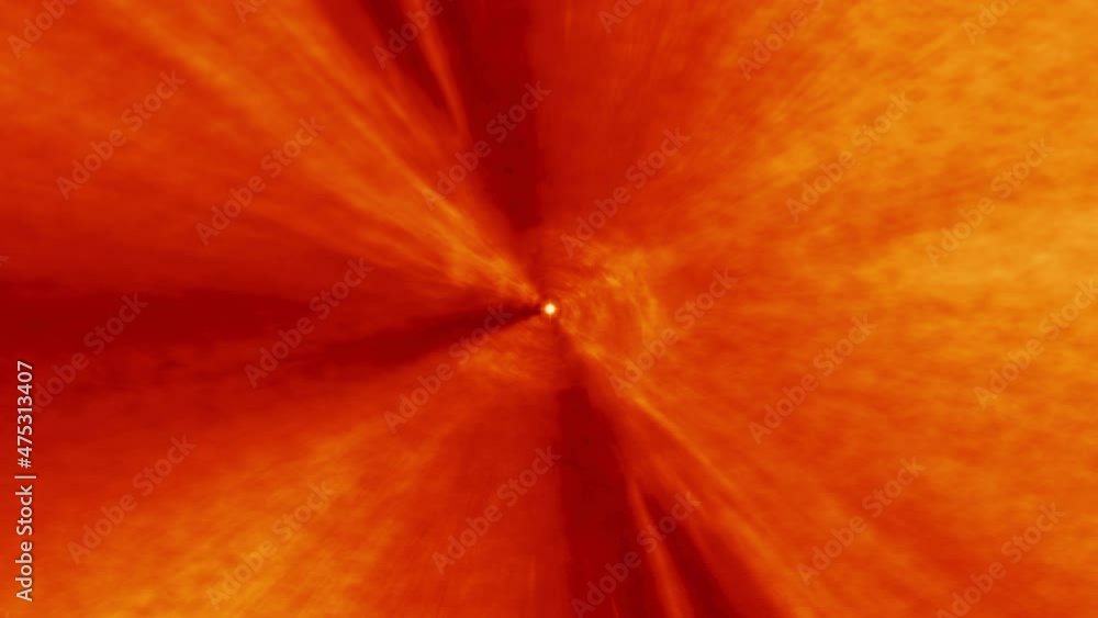 Poster space fly to grunge orange red cloud wormhole tunnel through space time vortex loop background. 4k 3