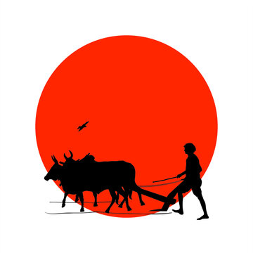 silhouette farmer plowing field red sun clip art preview