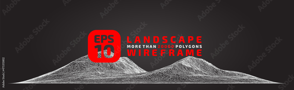 Aufkleber abstract wireframe background. 3d grid technology, vector illustration landscape. acid red on black 