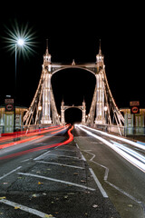 Vertical shot of the octagonal toll booths on Albert Bridge. London, UK.