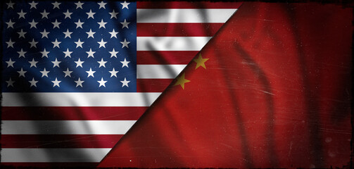 China and United States two flags textile cloth, fabric texture