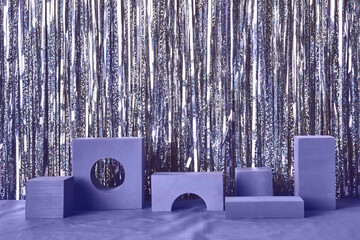 Shining creative wall table background in violet colors. Trendy Color of year 2022 Presentation