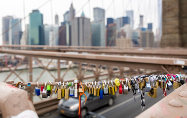 Padlocks on the Brooklyn Bridge in New York city.