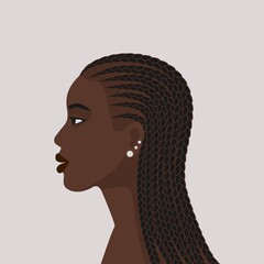 Black Girl with African Braiding Hairstyle - obrazy, fototapety, plakaty