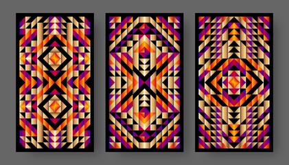Tarot cards back set bright geometric pattern