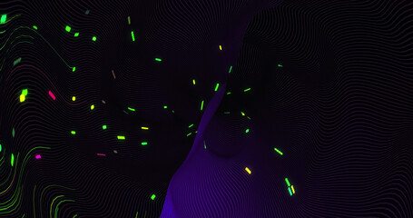 Curly flow green neon lines. Hypnothic curling glowing lines evolving with time on a curved volumetric form