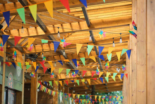 Garland with irish flag colors in a street