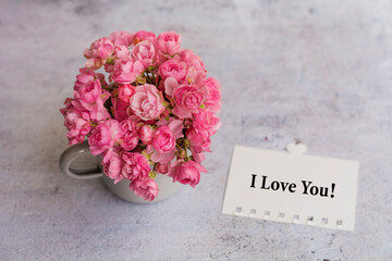Beautiful Pink Roses Bouquet  with I Love You Message Card 