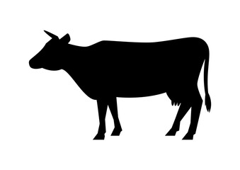 Standing cow side view silhouette icon vector. Cow black silhouette vector isolated on a white background. Farm animal icon