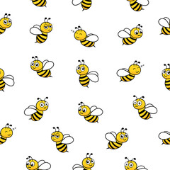 Bees seamless pattern. Flying bumblebees with different emotions. Vector animal illustration.