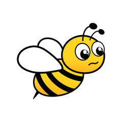 Cute sad bee with facial emotion. Bumblebee character. Vector illustration isolated on white