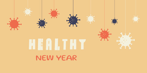 Merry christmas new year greeting card healthy covid ornaments retro