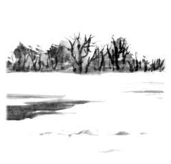水墨画技法で描いた雪景